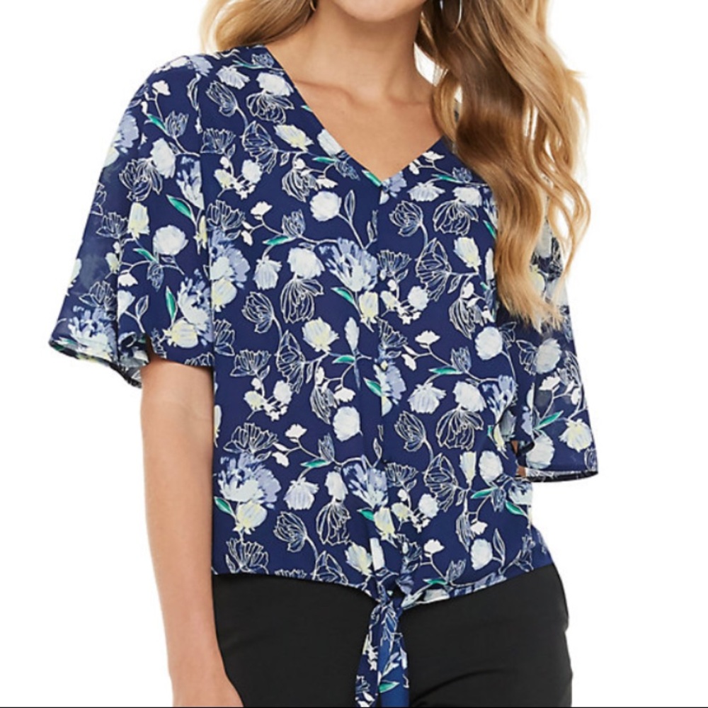 Apt 9 Floral top with tie at waist.